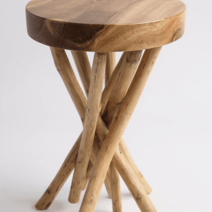 Holz Beistelltisch – Holzhocker Couchtisch – Handgefertigt – Verzweigt aus Suar - und Teakholz – 50x28x28 cm (Beistelltisch) kaufen bei Linkreich – Jetzt entdecken!