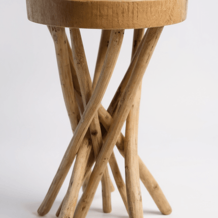 Holz Beistelltisch – Holzhocker Couchtisch – Handgefertigt – Verzweigt aus Suar - und Teakholz – 50x28x28 cm (Beistelltisch) kaufen bei Linkreich – Jetzt entdecken!