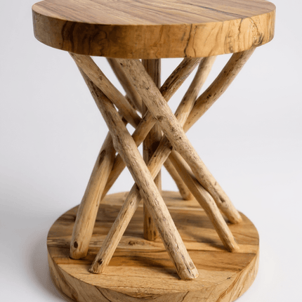 Holz Beistelltisch – Holzhocker Couchtisch – Handgefertigt – Verzweigt aus Suar - und Teakholz – 50x40x40 cm (Beistelltisch) kaufen bei Linkreich – Jetzt entdecken!