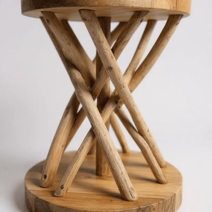Holz Beistelltisch – Holzhocker Couchtisch – Handgefertigt – Verzweigt aus Suar - und Teakholz – 50x40x40 cm (Beistelltisch) kaufen bei Linkreich – Jetzt entdecken!