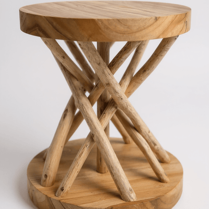 Holz Beistelltisch – Holzhocker Couchtisch – Handgefertigt – Verzweigt aus Suar - und Teakholz – 50x40x40 cm (Beistelltisch) kaufen bei Linkreich – Jetzt entdecken!