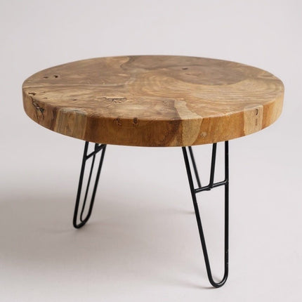 Holz Couchtisch – Beistelltisch Kaffeetisch – Mit drei Metallbeinen – Rund aus Teakholz – 60x60x43 cm (Beistelltisch) kaufen bei Linkreich – Jetzt entdecken!