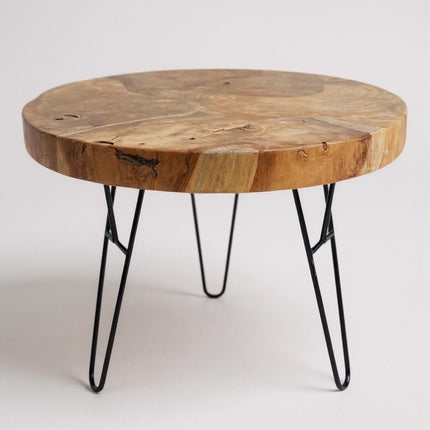 Holz Couchtisch – Beistelltisch Kaffeetisch – Mit drei Metallbeinen – Rund aus Teakholz – 60x60x43 cm (Beistelltisch) kaufen bei Linkreich – Jetzt entdecken!