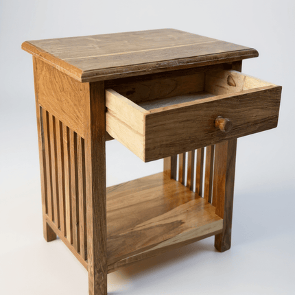 Holz Nachtkommode – Beistelltisch Nachttisch Nachtschrank – Vintage - Look aus massiven Teakholz - 50x40x30 cm (Nachttisch) kaufen bei Linkreich – Jetzt entdecken!