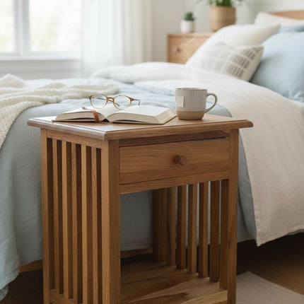 Holz Nachtkommode – Beistelltisch Nachttisch Nachtschrank – Vintage - Look aus massiven Teakholz - 50x40x30 cm (Nachttisch) kaufen bei Linkreich – Jetzt entdecken!