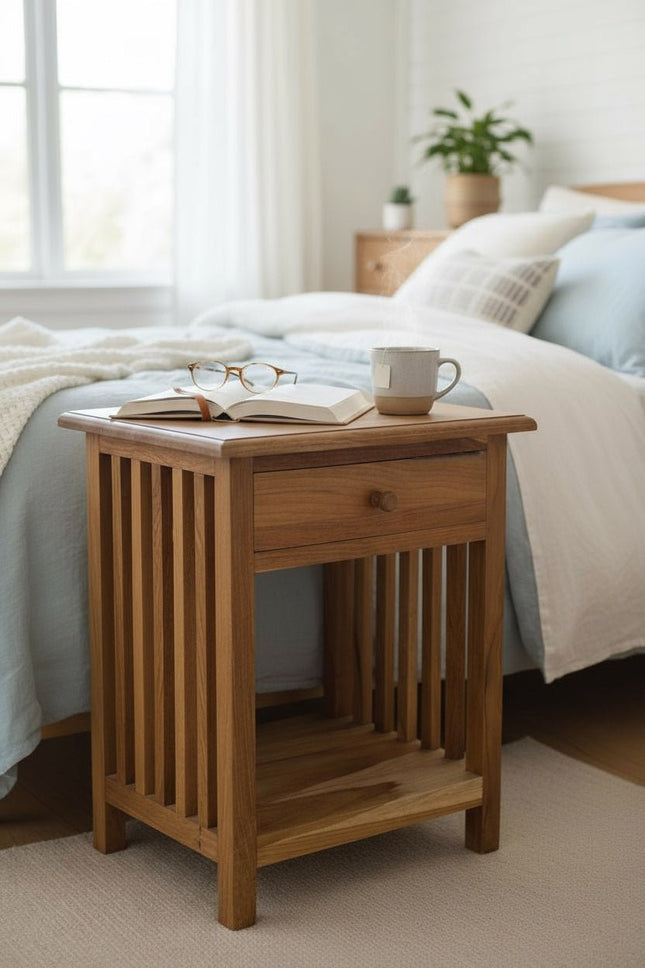 Holz Nachtkommode – Beistelltisch Nachttisch Nachtschrank – Vintage - Look aus massiven Teakholz - 50x40x30 cm (Nachttisch) kaufen bei Linkreich – Jetzt entdecken!
