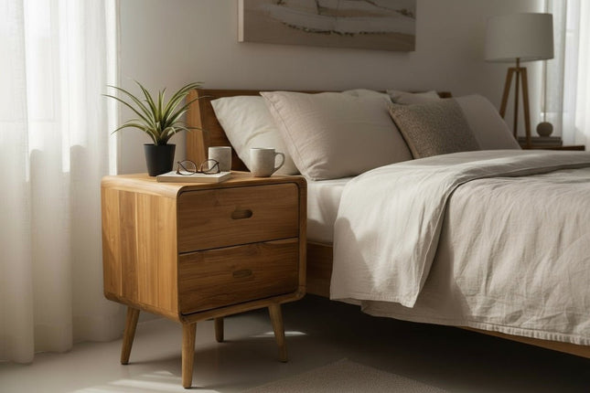 Holz Nachttisch – Beistelltisch Nachtschrank – Mit Zwei Schubladen – Aus Teak Massivholz – 50x40x60 cm (Beistelltisch) kaufen bei Linkreich – Jetzt entdecken!