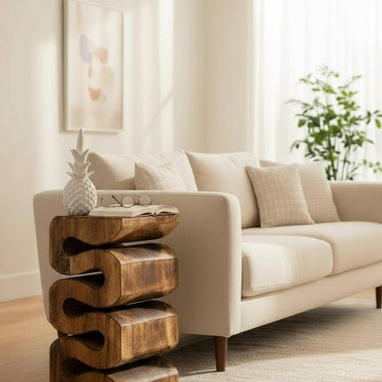 Holzhocker - Beistelltisch Blumenhocker Ablagetisch - Handgefertigt - Flambiert Schlange aus massivem Suarholz - 50x30x30 cm () kaufen bei Linkreich – Jetzt entdecken!