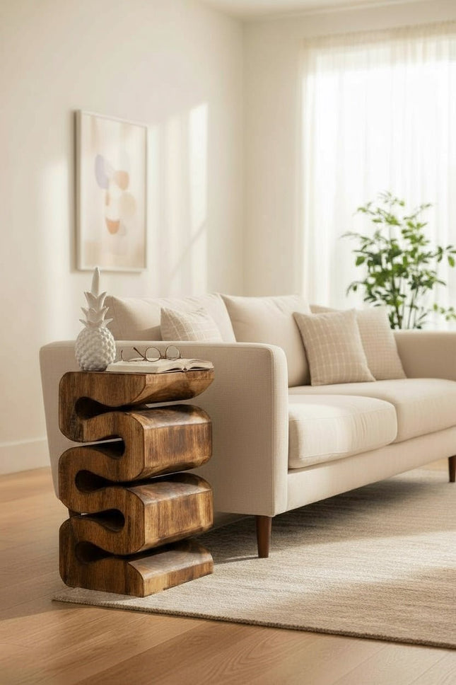 Holzhocker - Beistelltisch Blumenhocker Ablagetisch - Handgefertigt - Flambiert Schlange aus massivem Suarholz - 50x30x30 cm () kaufen bei Linkreich – Jetzt entdecken!