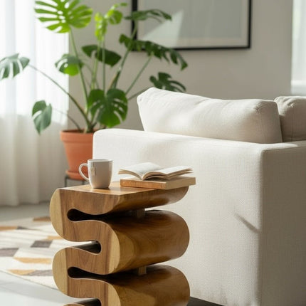 Holzhocker - Beistelltisch Blumenhocker Ablagetisch - Handgefertigt - Natur Schlange aus massivem Suarholz - 50x30x30 cm () kaufen bei Linkreich – Jetzt entdecken!