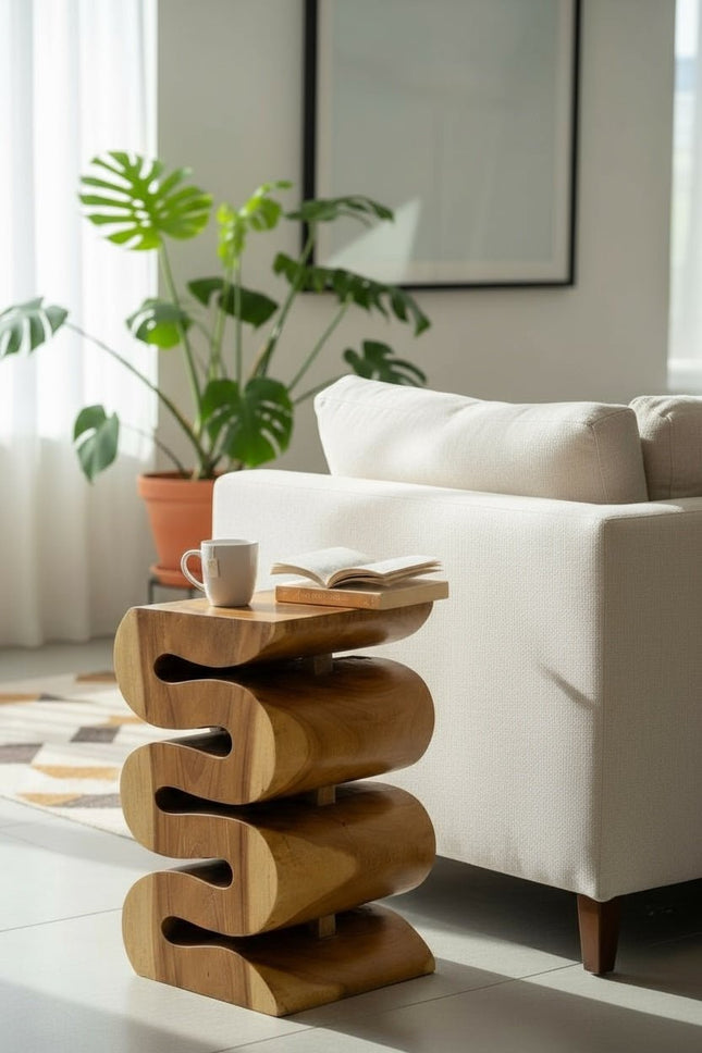 Holzhocker - Beistelltisch Blumenhocker Ablagetisch - Handgefertigt - Natur Schlange aus massivem Suarholz - 50x30x30 cm () kaufen bei Linkreich – Jetzt entdecken!