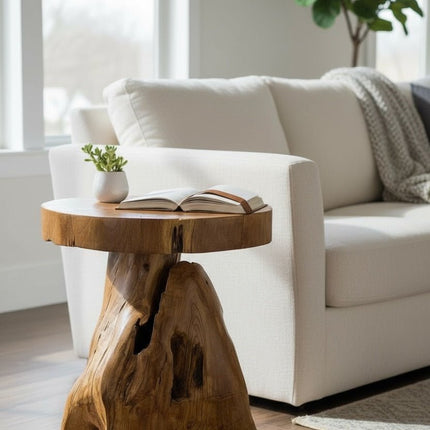 Holzhocker – Beistelltisch Blumenhocker Ablagetisch – Handgefertigt – Natürliche Form aus massivem Teakholz – 45x40x40 cm (Beistelltisch) kaufen bei Linkreich – Jetzt entdecken!