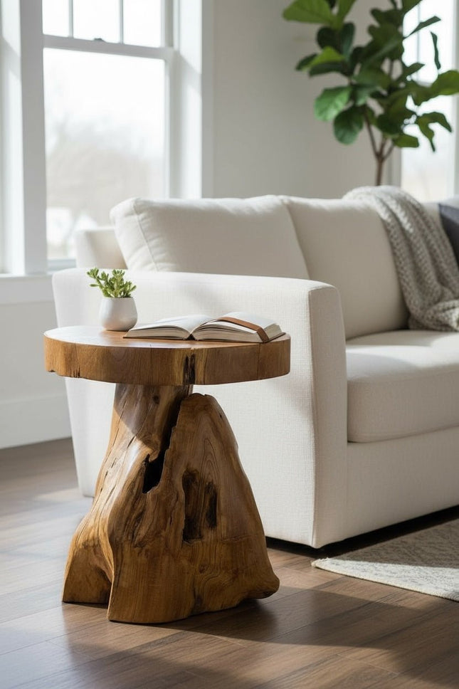 Holzhocker – Beistelltisch Blumenhocker Ablagetisch – Handgefertigt – Natürliche Form aus massivem Teakholz – 45x40x40 cm (Beistelltisch) kaufen bei Linkreich – Jetzt entdecken!