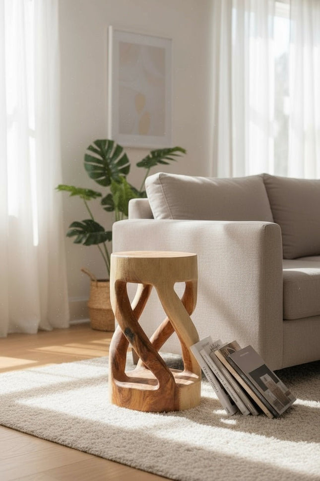 Holzhocker - Beistelltisch Blumenhocker Ablagetisch - Unikat Handgefertigt - Rund Gedreht aus massivem Suarholz - 50x28x28 cm () kaufen bei Linkreich – Jetzt entdecken!