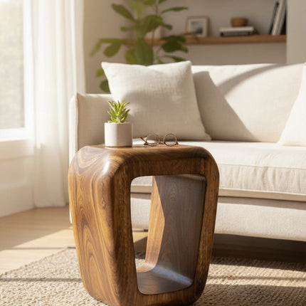 Holzhocker - Beistelltisch Couchtisch - Handgefertigter Flambierter Hocker aus massivem Suarholz - 50x30x40 cm (Beistelltisch) kaufen bei Linkreich – Jetzt entdecken!