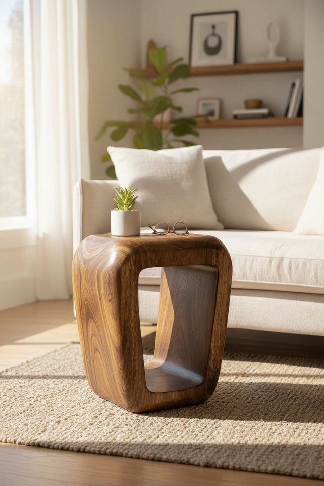 Holzhocker - Beistelltisch Couchtisch - Handgefertigter Flambierter Hocker aus massivem Suarholz - 50x30x40 cm (Beistelltisch) kaufen bei Linkreich – Jetzt entdecken!