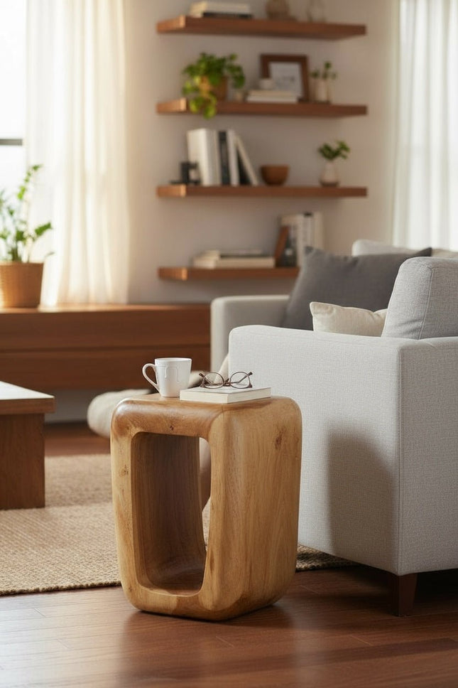 Holzhocker - Beistelltisch Couchtisch - Handgefertigter Hocker aus massivem Suarholz - 50x30x40 cm (Beistelltisch) kaufen bei Linkreich – Jetzt entdecken!