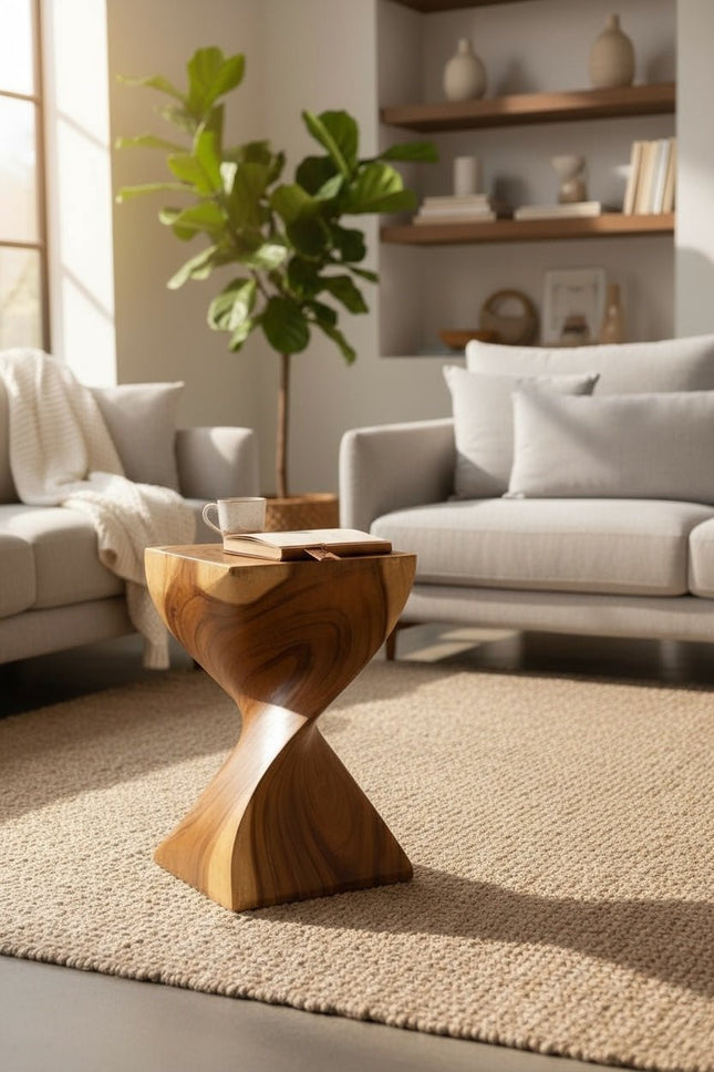 Holzhocker - Edler Beistelltisch Holz - Holz Hocker - Handgefertigter Beistelltisch aus Holz - 50x28x28cm (Beistelltisch) kaufen bei Linkreich – Jetzt entdecken!