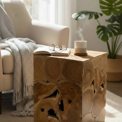 Holzmosaik Beistelltisch - Couchtisch Nachttisch Pflanzenhocker Hocker - Handgefertigt - 40&60x40x40 cm () kaufen bei Linkreich – Jetzt entdecken!