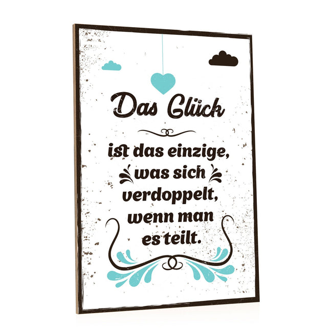 SEO. Holzschild Das Glück ist das einzige was sich verdoppelt - Linkreich