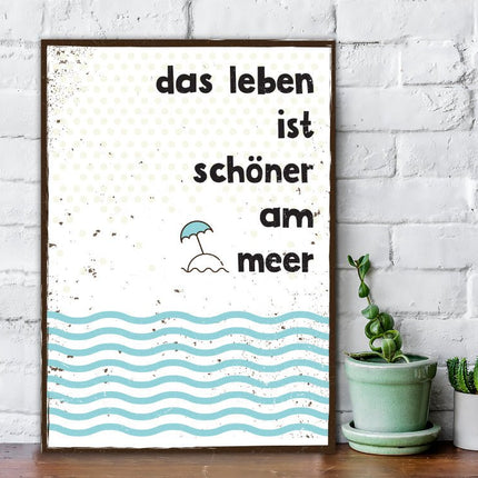SEO. Holzschild Das Leben ist schöner am Meer - Linkreich
