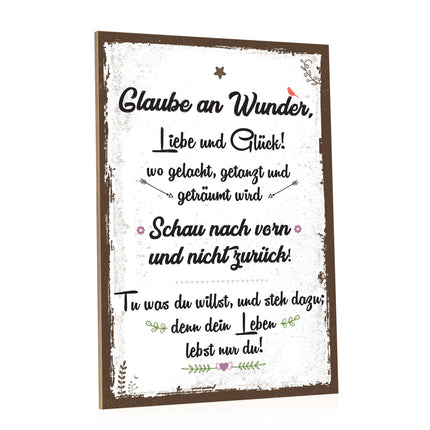 SEO. Holzschild Glaube an Wunder Liebe & Glück - Linkreich
