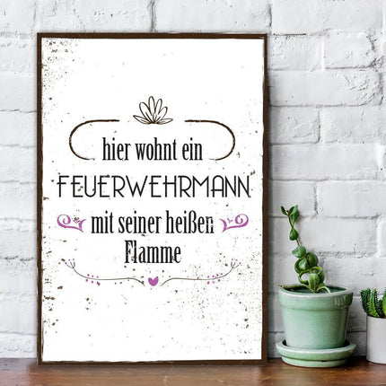 SEO. Holzschild Hier wohnt ein Feuerwehrmann - Linkreich