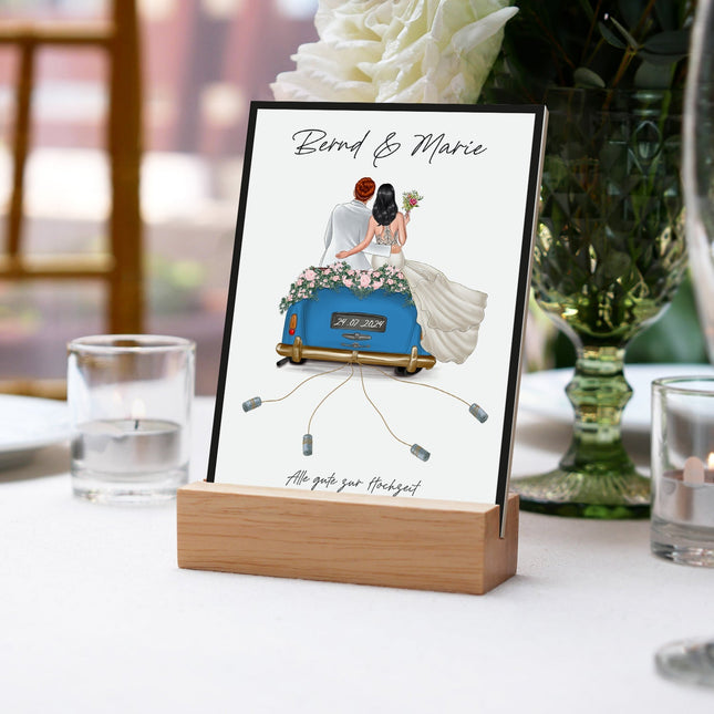 SEO. Holzschild Hochzeitsauto - Umfangreich anpassbares Geldgeschenk zur Hochzeit - Linkreich