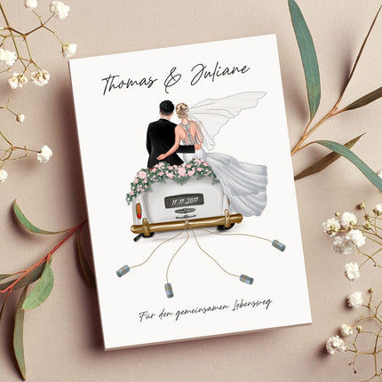 SEO. Holzschild Hochzeitsauto - Umfangreich anpassbares Geldgeschenk zur Hochzeit - Linkreich