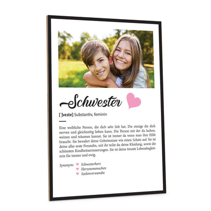 SEO. Holzschild Kunstdruck - Definition Poster - Personalisiert mit eigenem Foto - Schwester Geschenk Linkreich