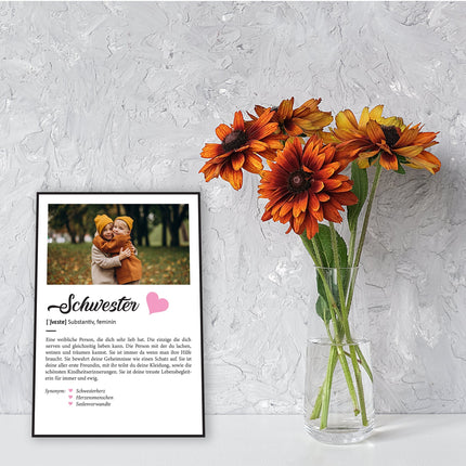 SEO. Holzschild Kunstdruck - Definition Poster - Personalisiert mit eigenem Foto - Schwester Geschenk Linkreich