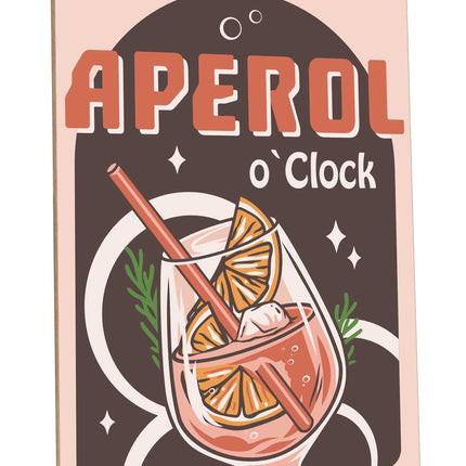 SEO. Holzschild mit Aperol Spritz Motiv - Aperol O Clock - Geschenk für Aperol Liebhaber - Linkreich