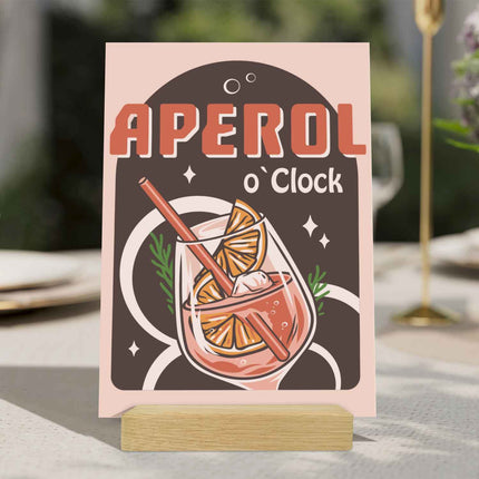 SEO. Holzschild mit Aperol Spritz Motiv - Aperol O Clock - Geschenk für Aperol Liebhaber - Linkreich