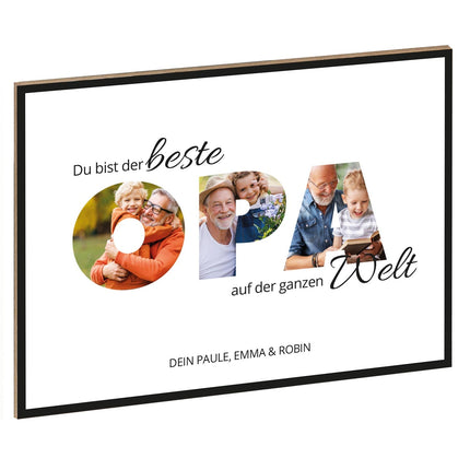 SEO. Holzschild mit Foto - Familie - Fotoschriftzug mit Namen zum Selbstgestalten - Opa Linkreich