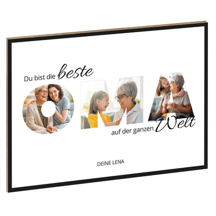 SEO. Holzschild mit Foto - Familie - Fotoschriftzug mit Namen zum Selbstgestalten - Oma Linkreich