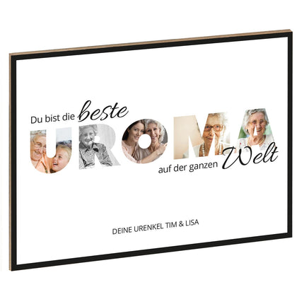 SEO. Holzschild mit Foto - Familie - Fotoschriftzug mit Namen zum Selbstgestalten - Uroma Linkreich