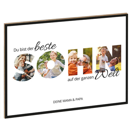 SEO. Holzschild mit Foto - Familie - Fotoschriftzug mit Namen zum Selbstgestalten - Sohn Linkreich