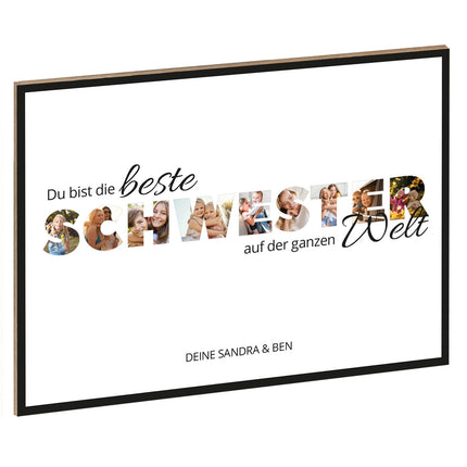 SEO. Holzschild mit Foto - Familie - Fotoschriftzug mit Namen zum Selbstgestalten - Schwester Linkreich