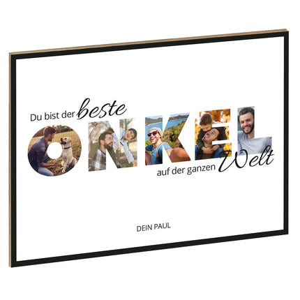 SEO. Holzschild mit Foto - Familie - Fotoschriftzug mit Namen zum Selbstgestalten - Onkel Linkreich