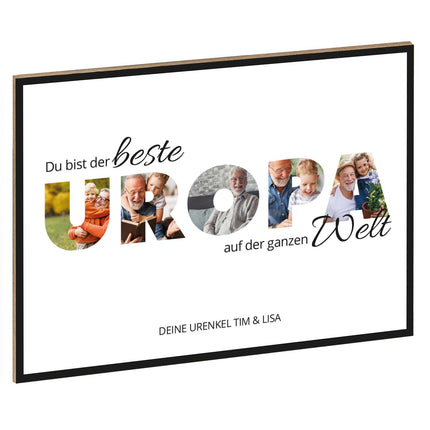SEO. Holzschild mit Foto - Familie - Fotoschriftzug mit Namen zum Selbstgestalten - Uropa Linkreich