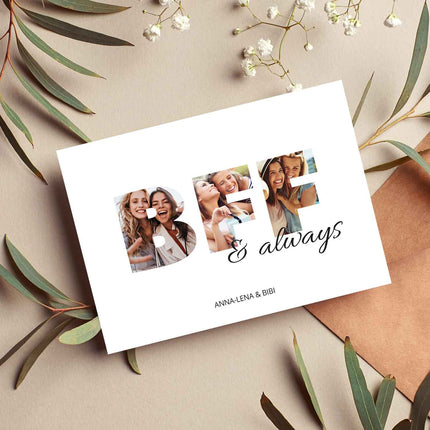 SEO. Holzschild mit Foto - Freunde - Fotoschriftzug mit Namen zum Selbstgestalten - BFF Linkreich