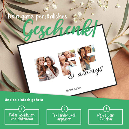 SEO. Holzschild mit Foto - Freunde - Fotoschriftzug mit Namen zum Selbstgestalten - BFF Linkreich