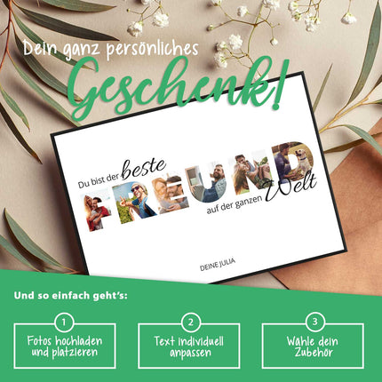 SEO. Holzschild mit Foto - Freunde - Fotoschriftzug mit Namen zum Selbstgestalten - Freund Linkreich