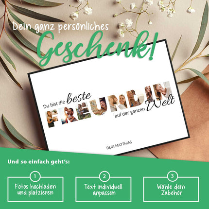 SEO. Holzschild mit Foto - Freunde - Fotoschriftzug mit Namen zum Selbstgestalten - Freundin Linkreich
