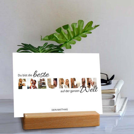 SEO. Holzschild mit Foto - Freunde - Fotoschriftzug mit Namen zum Selbstgestalten - Freund Linkreich