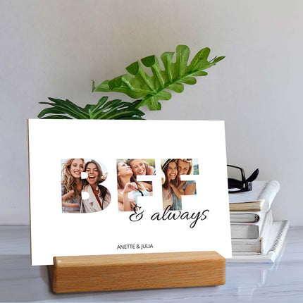 SEO. Holzschild mit Foto - Freunde - Fotoschriftzug mit Namen zum Selbstgestalten - BFF Linkreich