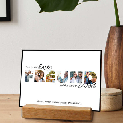 SEO. Holzschild mit Foto - Freunde - Fotoschriftzug mit Namen zum Selbstgestalten - Freund Linkreich