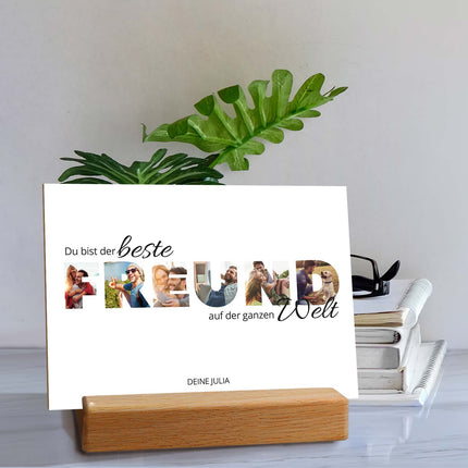 SEO. Holzschild mit Foto - Freunde - Fotoschriftzug mit Namen zum Selbstgestalten - Freund Linkreich