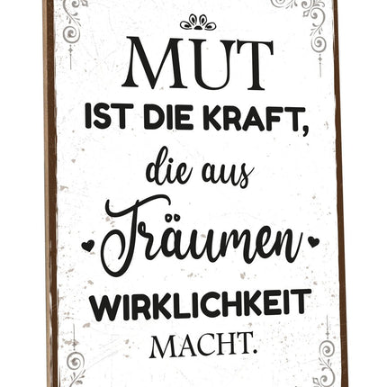 SEO. Holzschild mit Spruch - Mut ist die Kraft - Linkreich