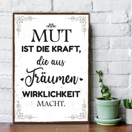 SEO. Holzschild mit Spruch - Mut ist die Kraft - Linkreich